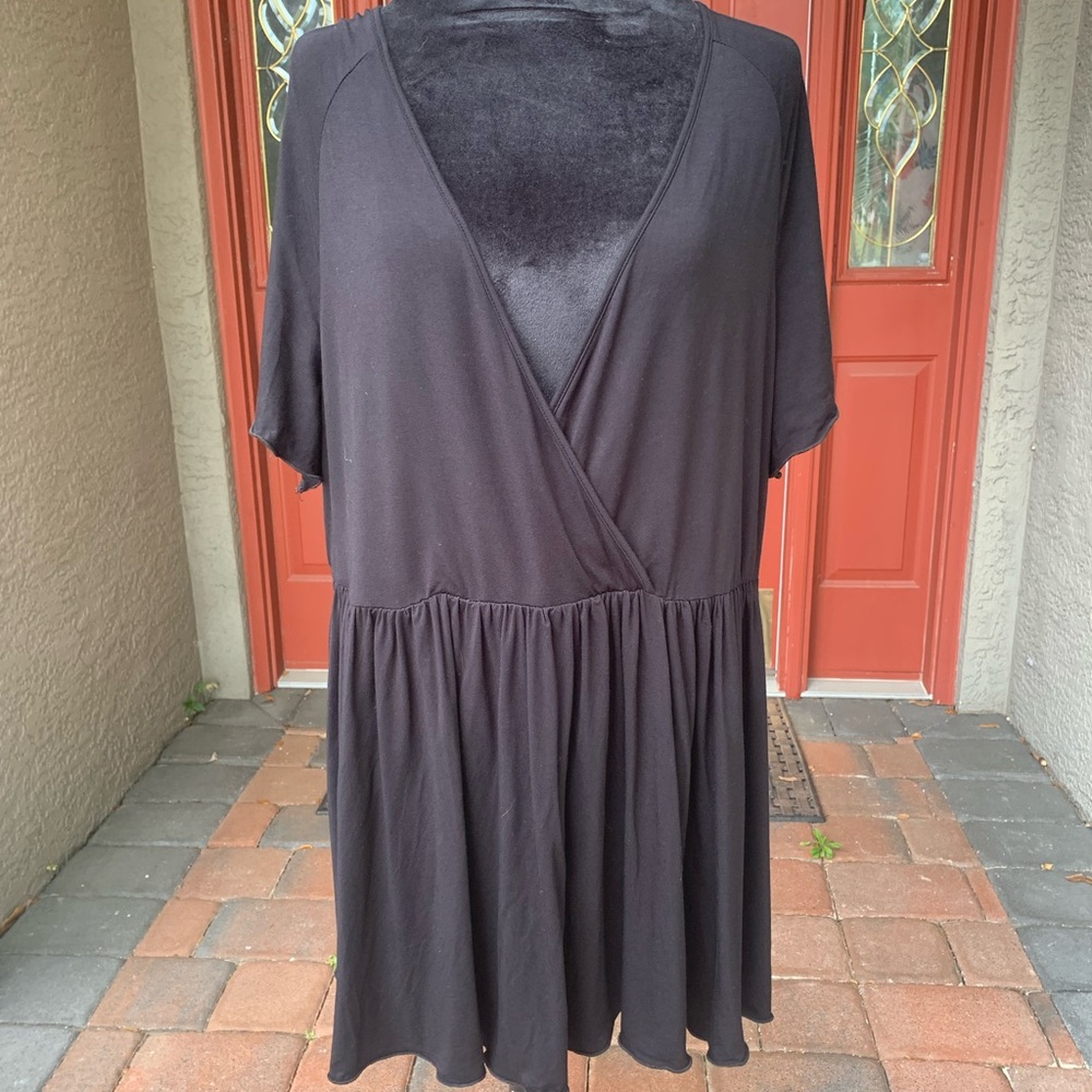 Balletcore Black Faux Wrap Babydoll Short Sleeve Top